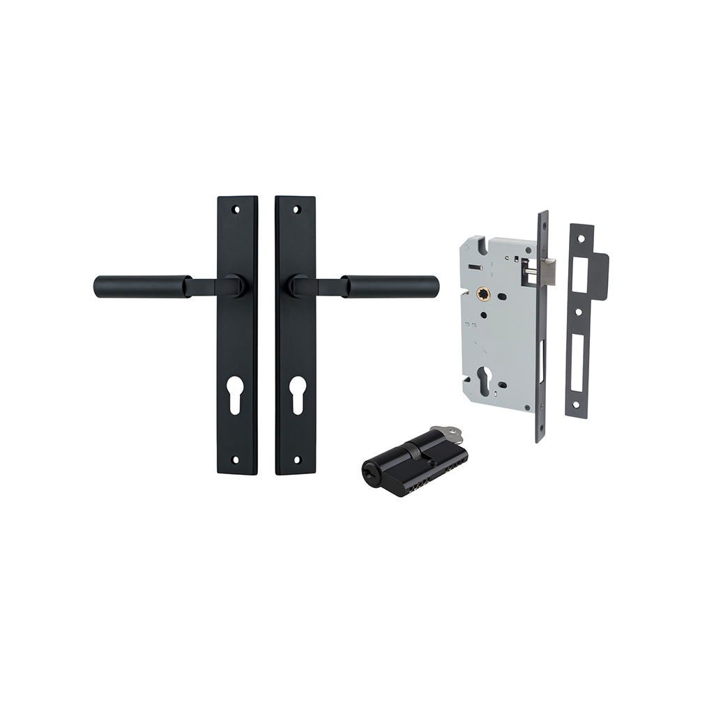 Berlin Lever - Rectangular Backplate Matt Black / Entrance / Entrance Kit Dual Function (Key-Key)