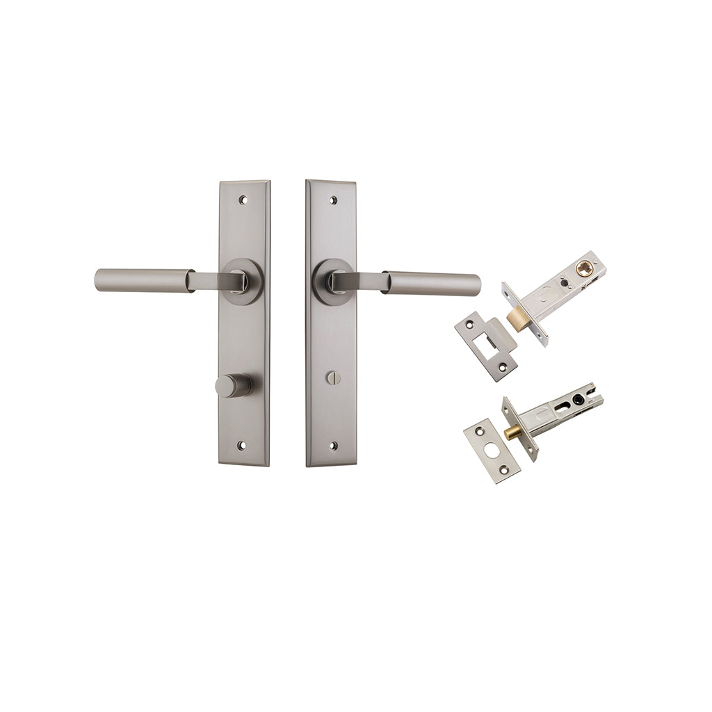 Berlin Lever - Chamfered Backplate Satin Nickel / Privacy / Separate Privacy Kit