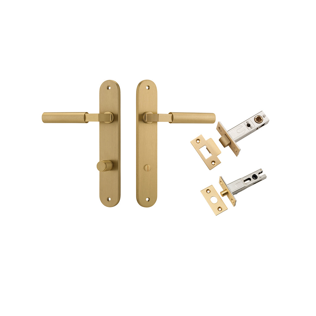 Berlin Lever - Oval Backplate Brushed Brass / Privacy / Separate Privacy Kit