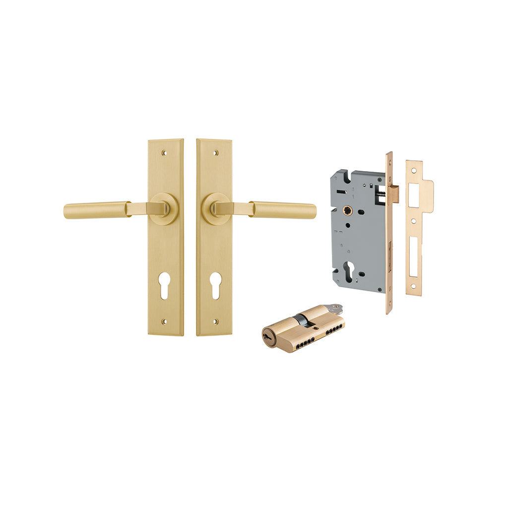 Berlin Lever - Chamfered Backplate Brushed Brass / Entrance / Entrance Kit Dual Function (Key-Key)