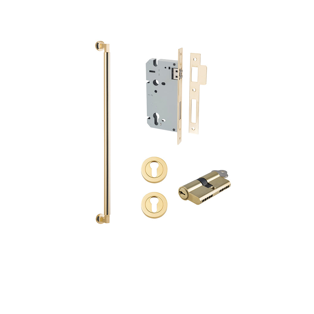 Berlin Pull Handle Polished Brass / 600mm / Entrance Kit Dual Function (Key-Key)