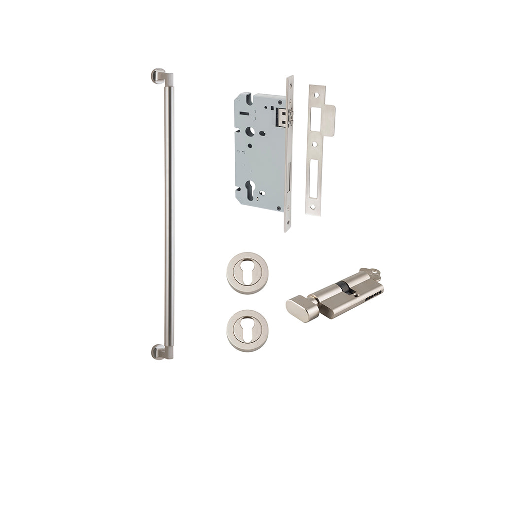 Berlin Pull Handle Satin Nickel / 600mm / Entrance Kit (Key-Thumb)