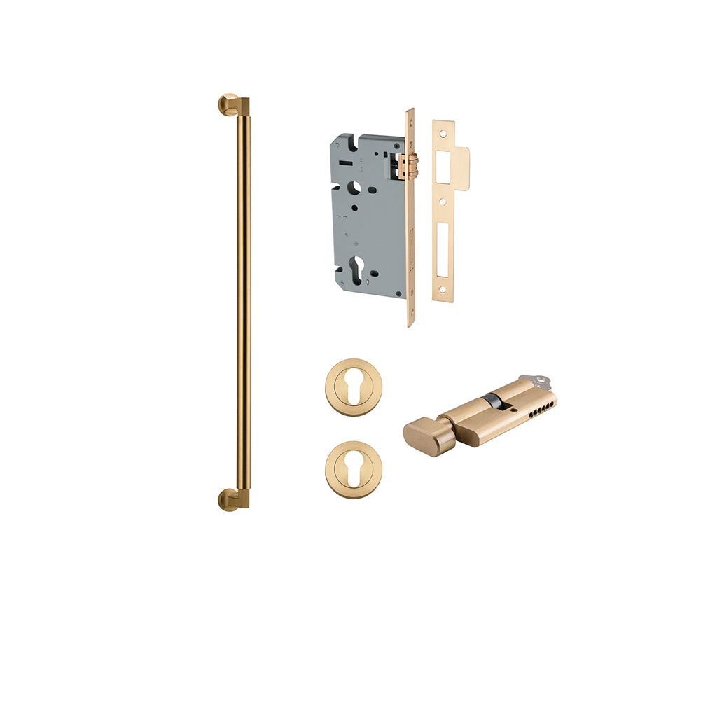Berlin Pull Handle Brushed Brass / 600mm / Entrance Kit (Key-Thumb)