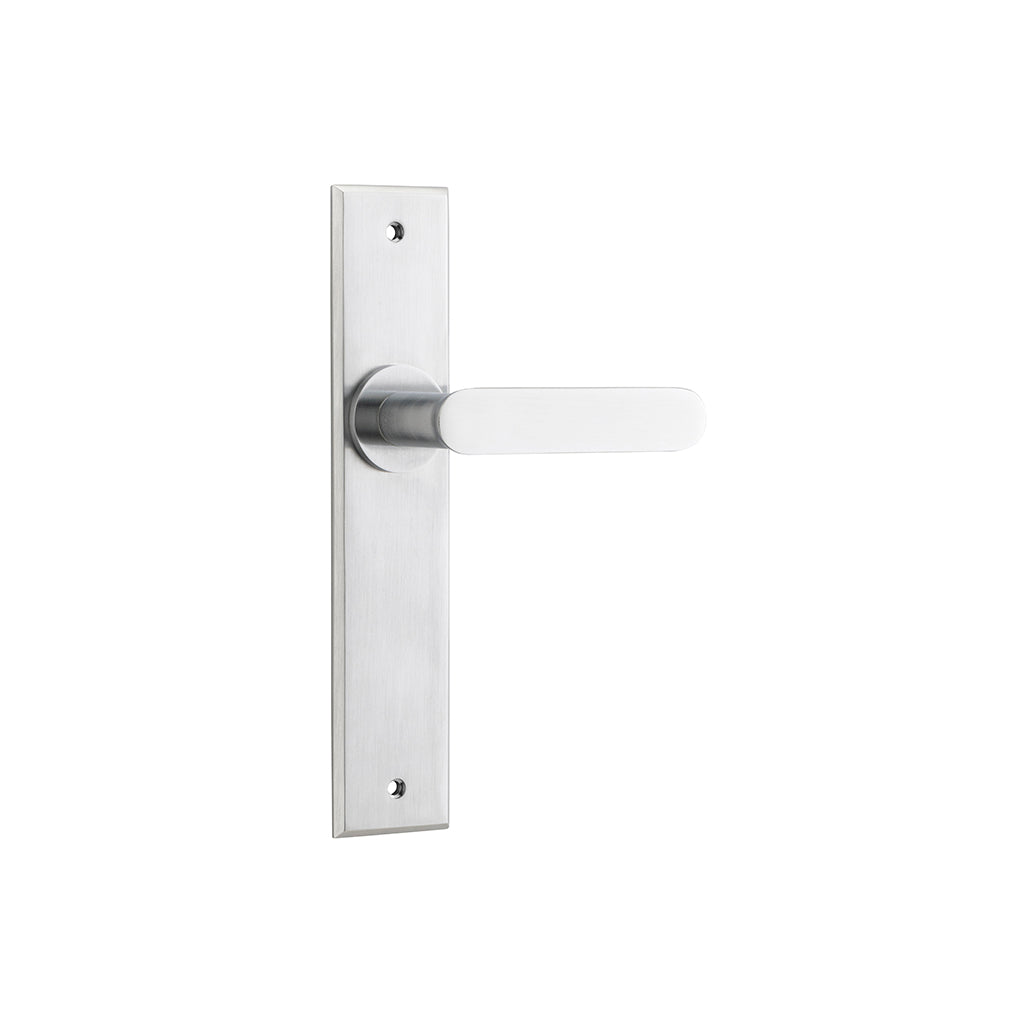 Bronte Lever - Chamfered Backplate Brushed Chrome / Passage / Lever Set Only