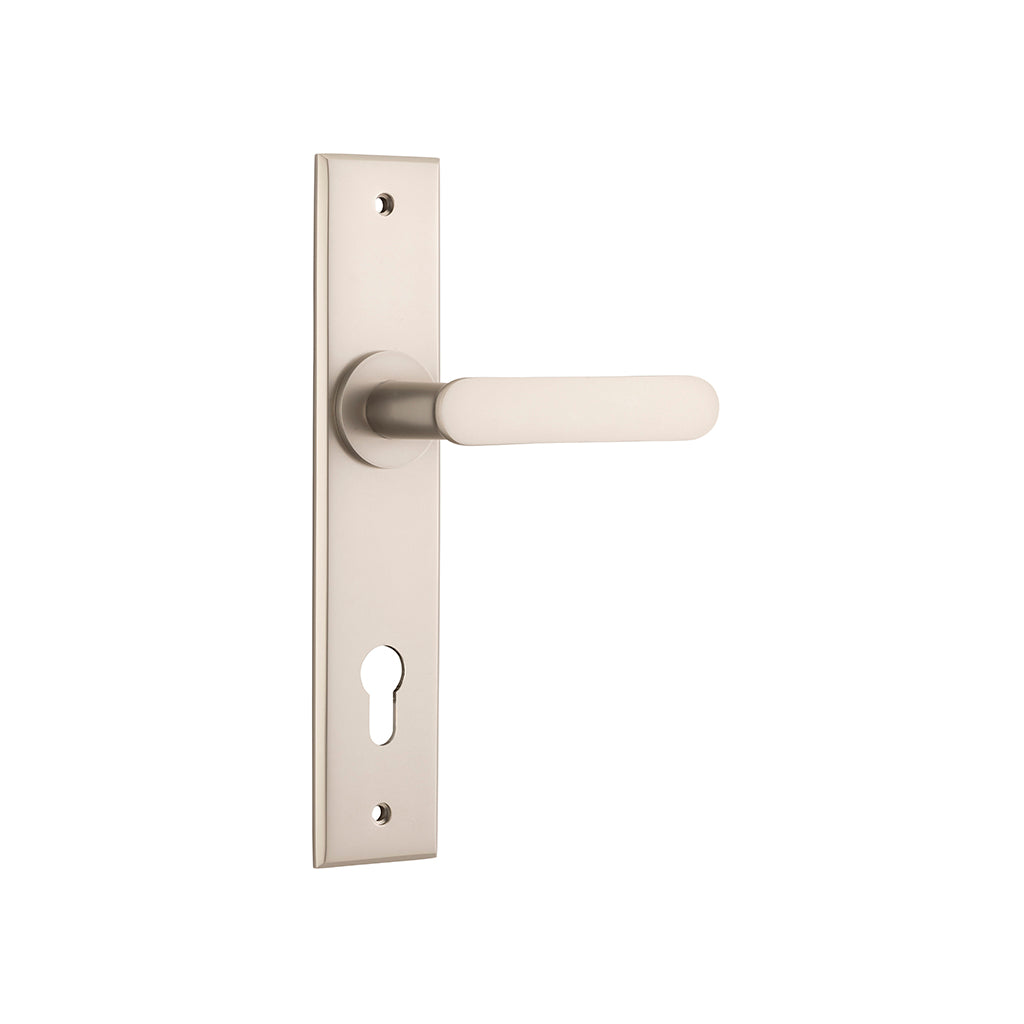 Bronte Lever - Chamfered Backplate Satin Nickel / Entrance / Lever Set Only
