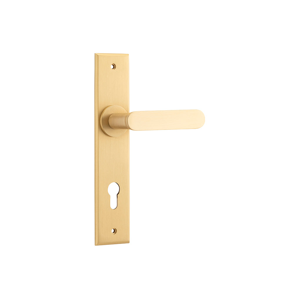 Bronte Lever - Chamfered Backplate Brushed Brass / Entrance / Lever Set Only