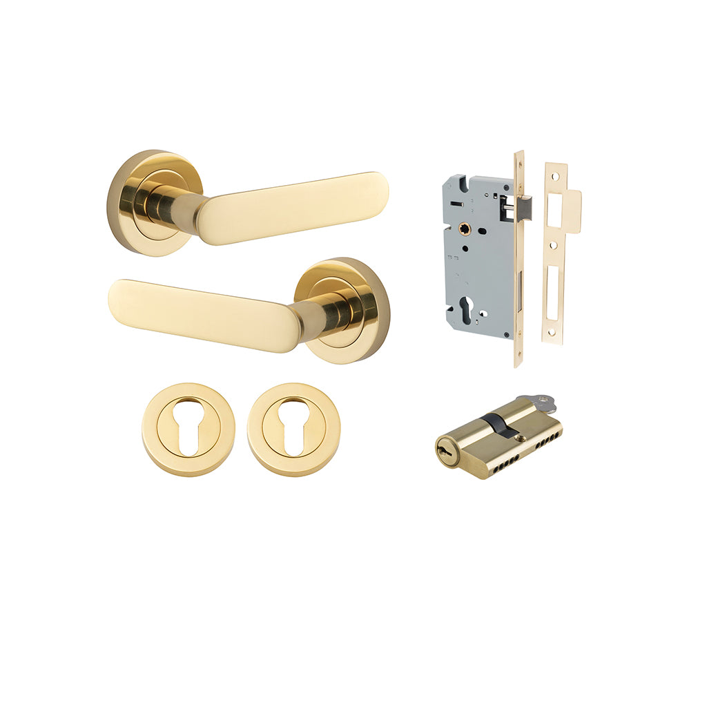 Bronte Lever - Round Rose Polished Brass / Entrance / Entrance Kit Dual Function (Key-Key)
