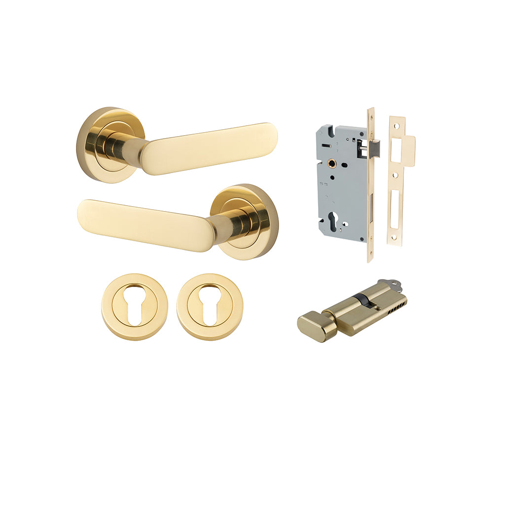 Bronte Lever - Round Rose Polished Brass / Entrance / Entrance Kit (Key-Thumb)
