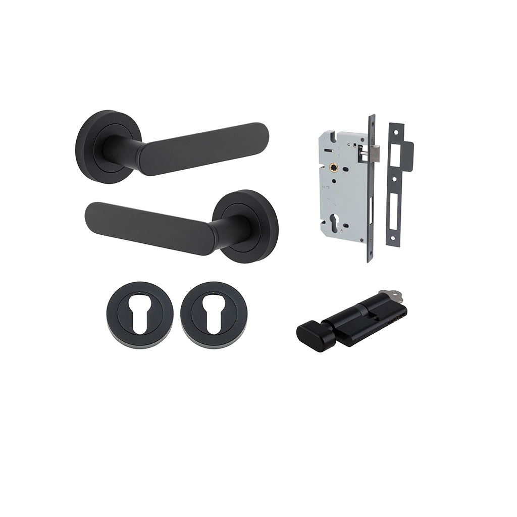 Bronte Lever - Round Rose Matt Black / Entrance / Entrance Kit (Key-Thumb)