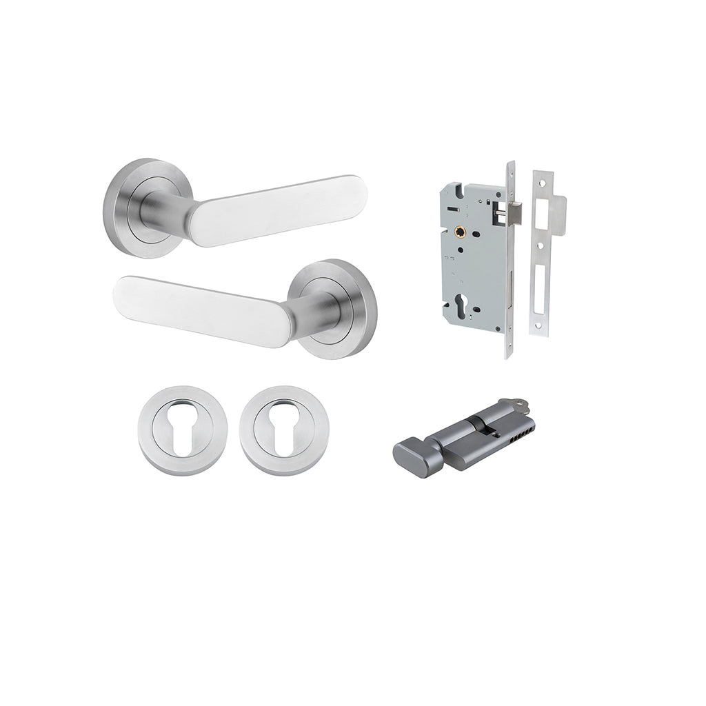 Bronte Lever - Round Rose Brushed Chrome / Entrance / Entrance Kit (Key-Thumb)