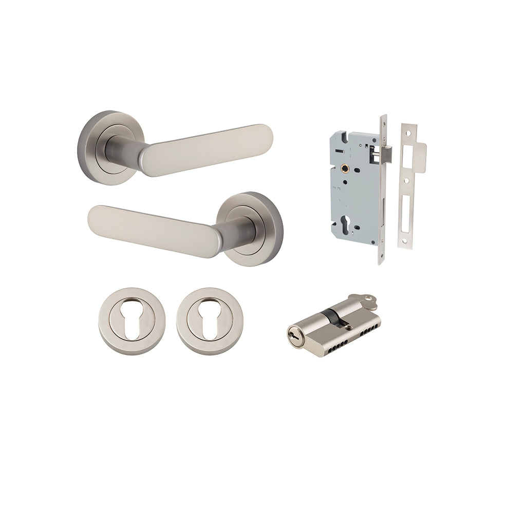 Bronte Lever - Round Rose Satin Nickel / Entrance / Entrance Kit Dual Function (Key-Key)