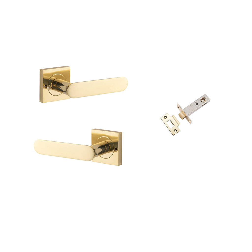 Bronte Lever - Square Rose Polished Brass / Privacy / Inbuilt Privacy Kit