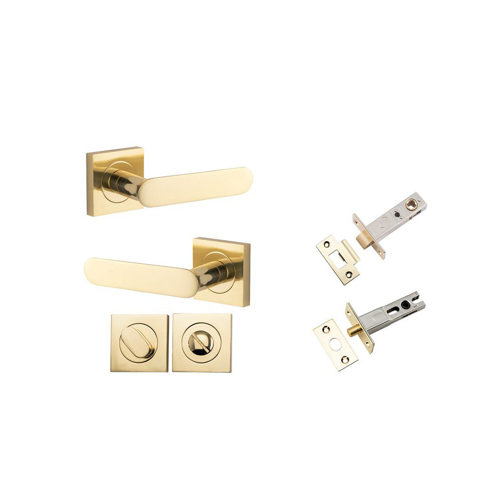 Bronte Lever - Square Rose Polished Brass / Privacy / Separate Privacy Kit
