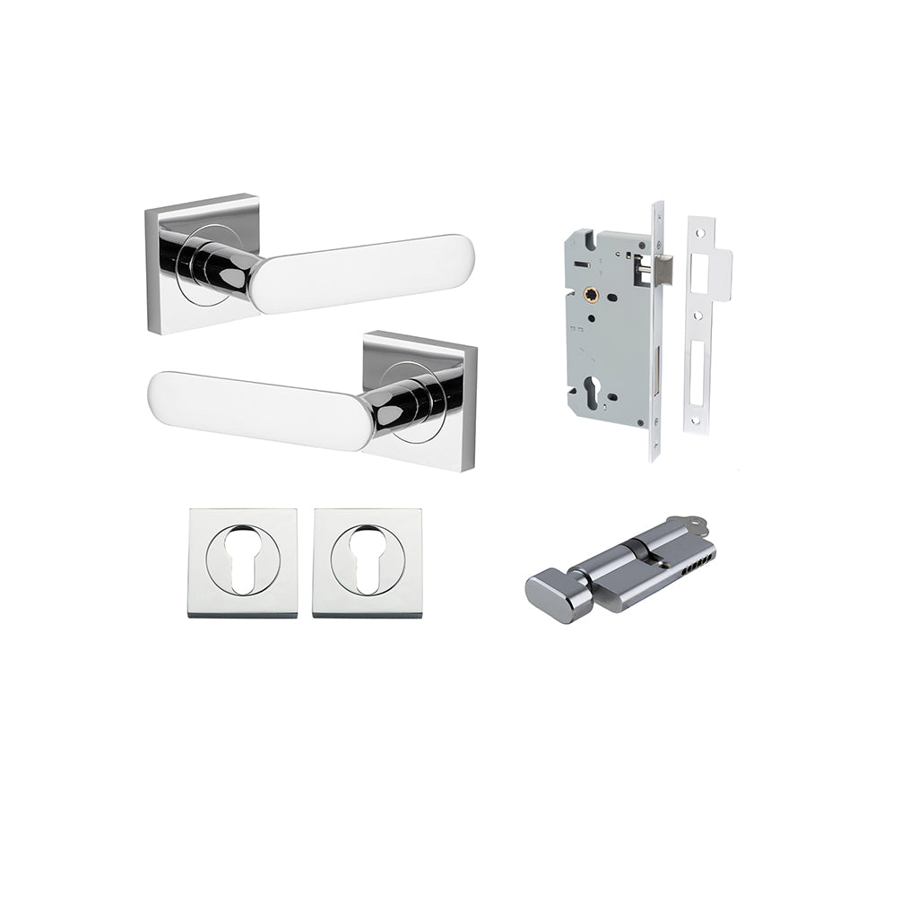 Bronte Lever - Square Rose Polished Chrome / Entrance / Entrance Kit (Key-Thumb)