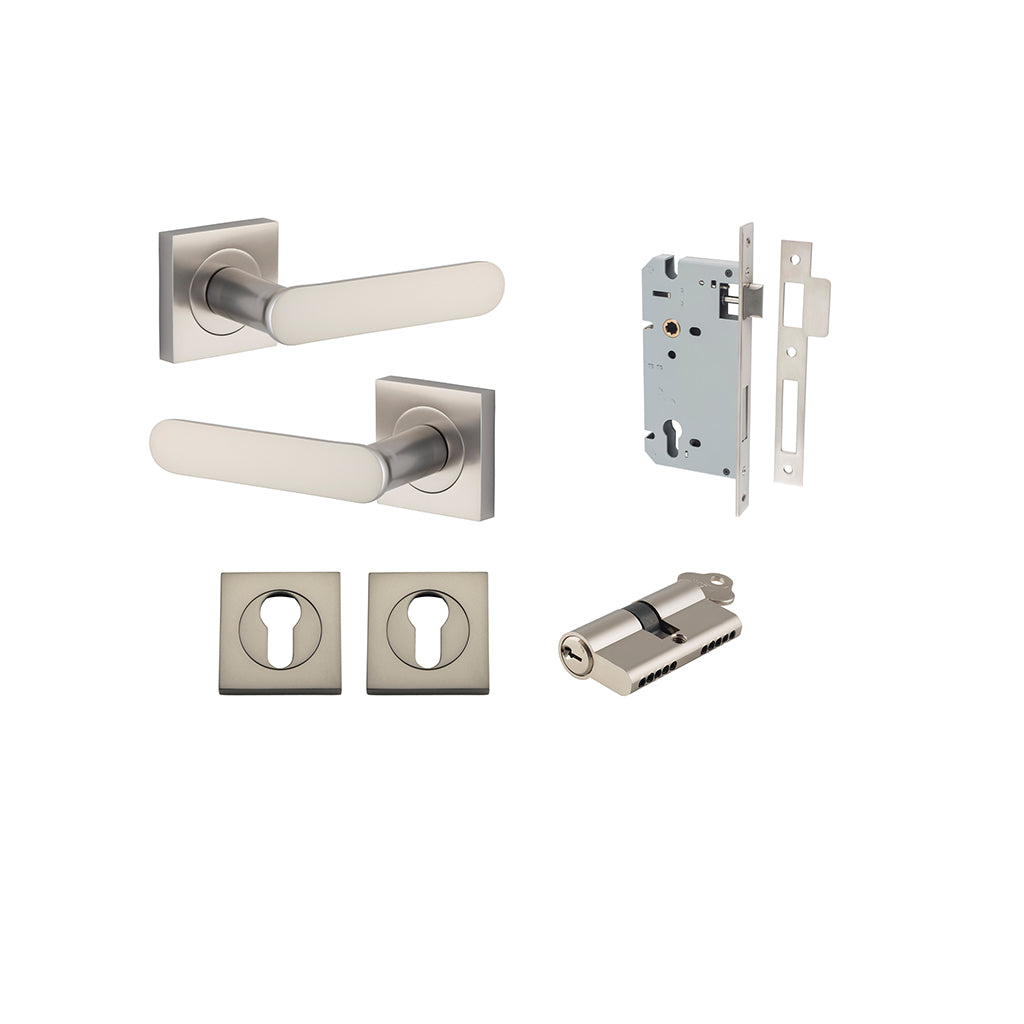 Bronte Lever - Square Rose Satin Nickel / Entrance / Entrance Kit Dual Function (Key-Key)