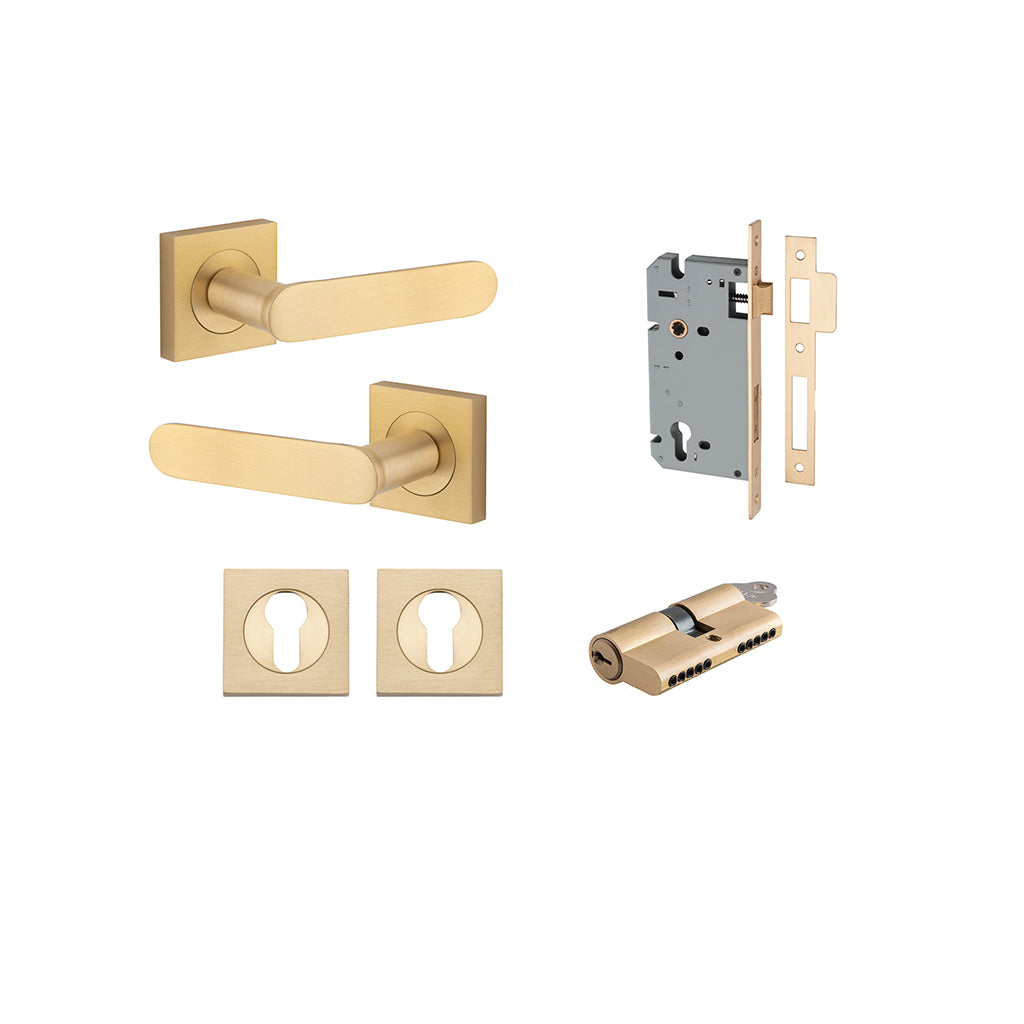 Bronte Lever - Square Rose Brushed Brass / Entrance / Entrance Kit Dual Function (Key-Key)