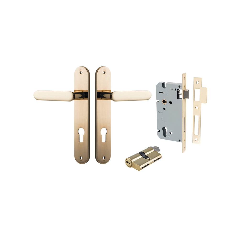 Bronte Lever - Oval Backplate Polished Brass / Entrance / Entrance Kit Dual Function (Key-Key)