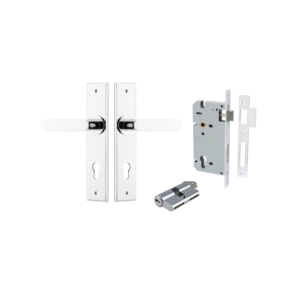 Bronte Lever - Chamfered Backplate Polished Chrome / Entrance / Entrance Kit Dual Function (Key-Key)