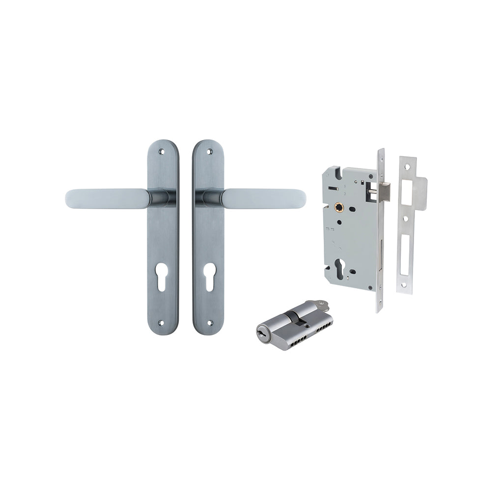 Bronte Lever - Oval Backplate Brushed Chrome / Entrance / Entrance Kit Dual Function (Key-Key)