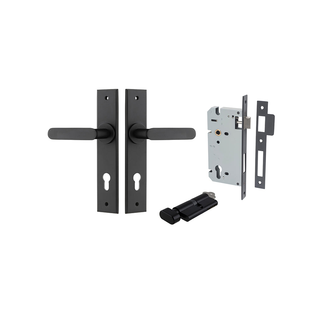 Bronte Lever - Chamfered Backplate Matt Black / Entrance / Entrance Kit (Key-Thumb)