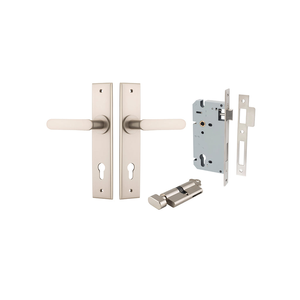 Bronte Lever - Chamfered Backplate Satin Nickel / Entrance / Entrance Kit (Key-Thumb)