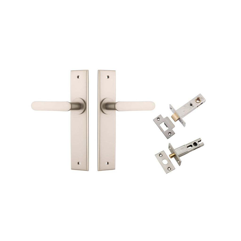 Bronte Lever - Chamfered Backplate Satin Nickel / Privacy / Separate Privacy Kit