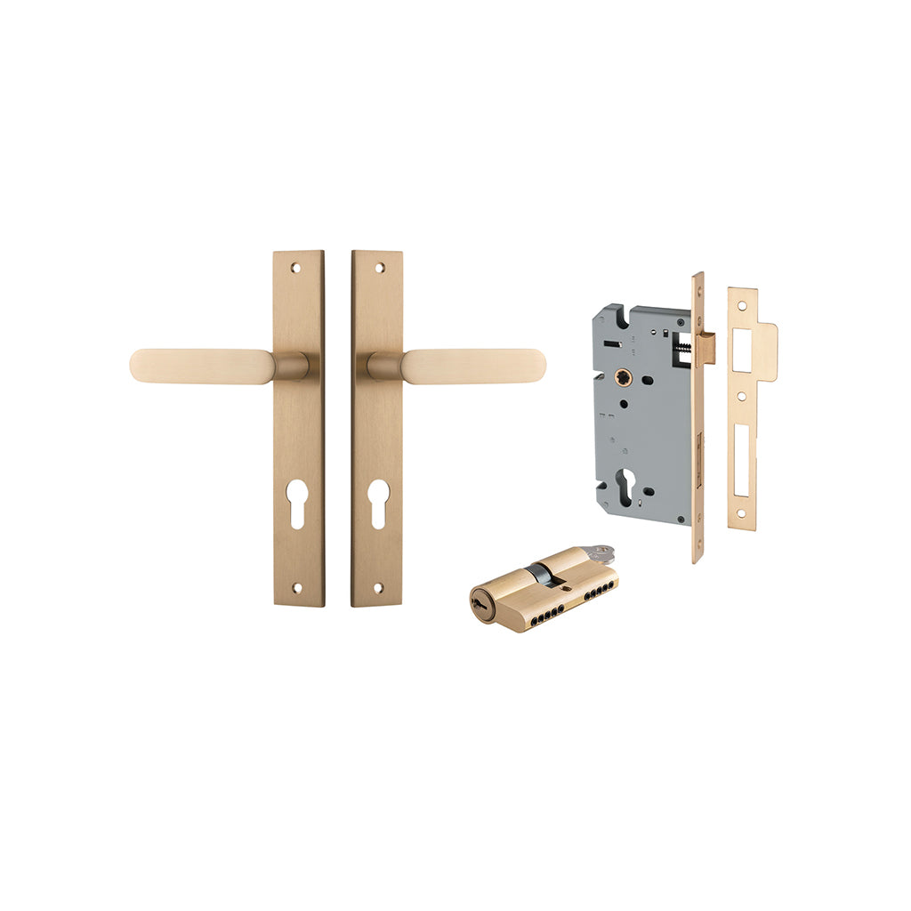 Bronte Lever - Rectangular Backplate Brushed Brass / Entrance / Entrance Kit Dual Function (Key-Key)