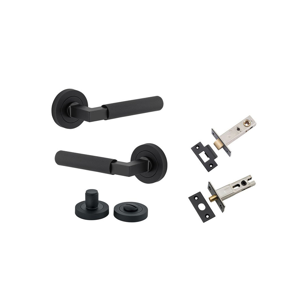 Brunswick Lever - Round Rose Matt Black / Privacy / Separate Privacy Kit