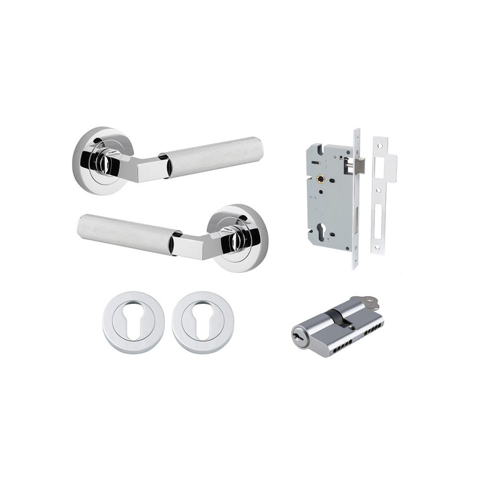 Brunswick Lever - Round Rose Polished Chrome / Entrance / Entrance Kit Dual Function (Key-Key)