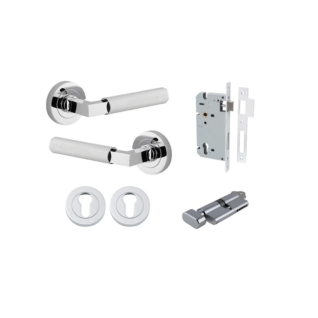 Brunswick Lever - Round Rose Polished Chrome / Entrance / Entrance Kit (Key-Thumb)