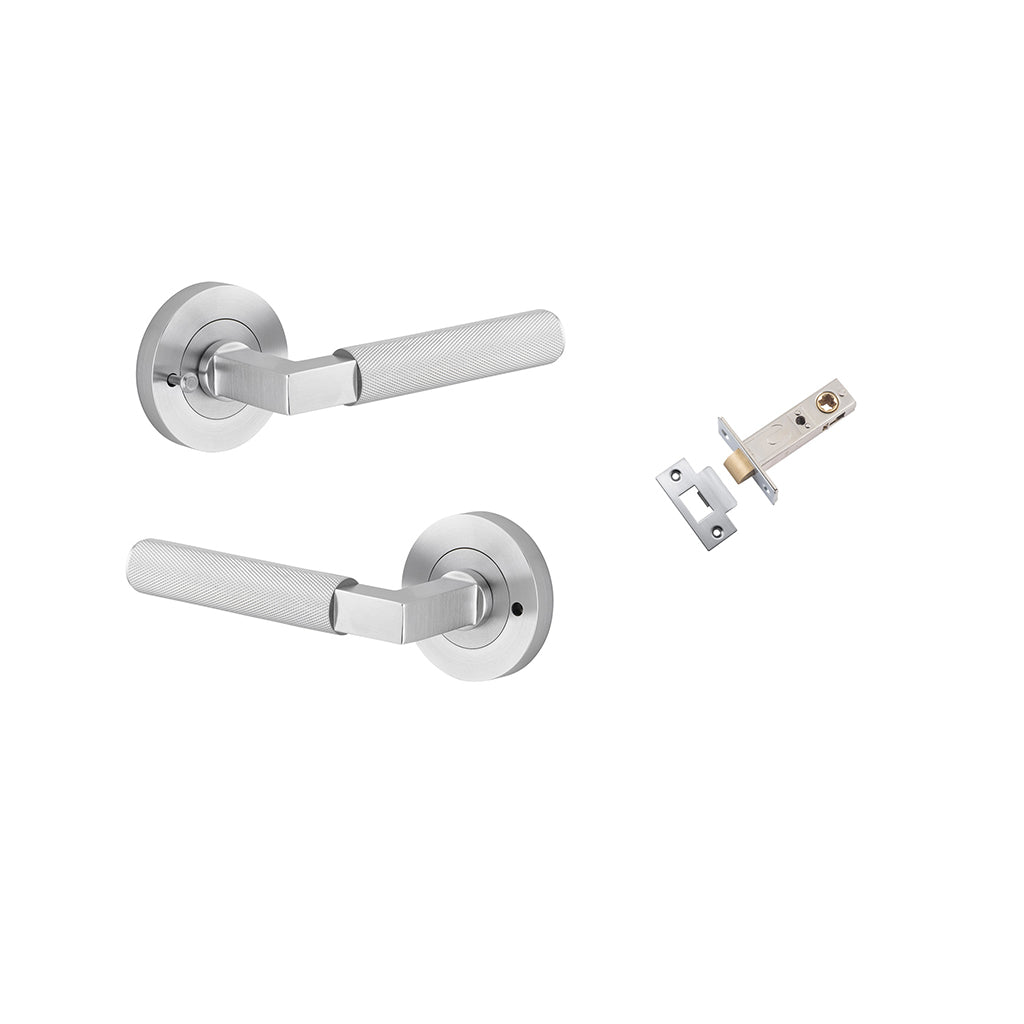 Brunswick Lever - Round Rose Brushed Chrome / Privacy / Inbuilt Privacy Kit