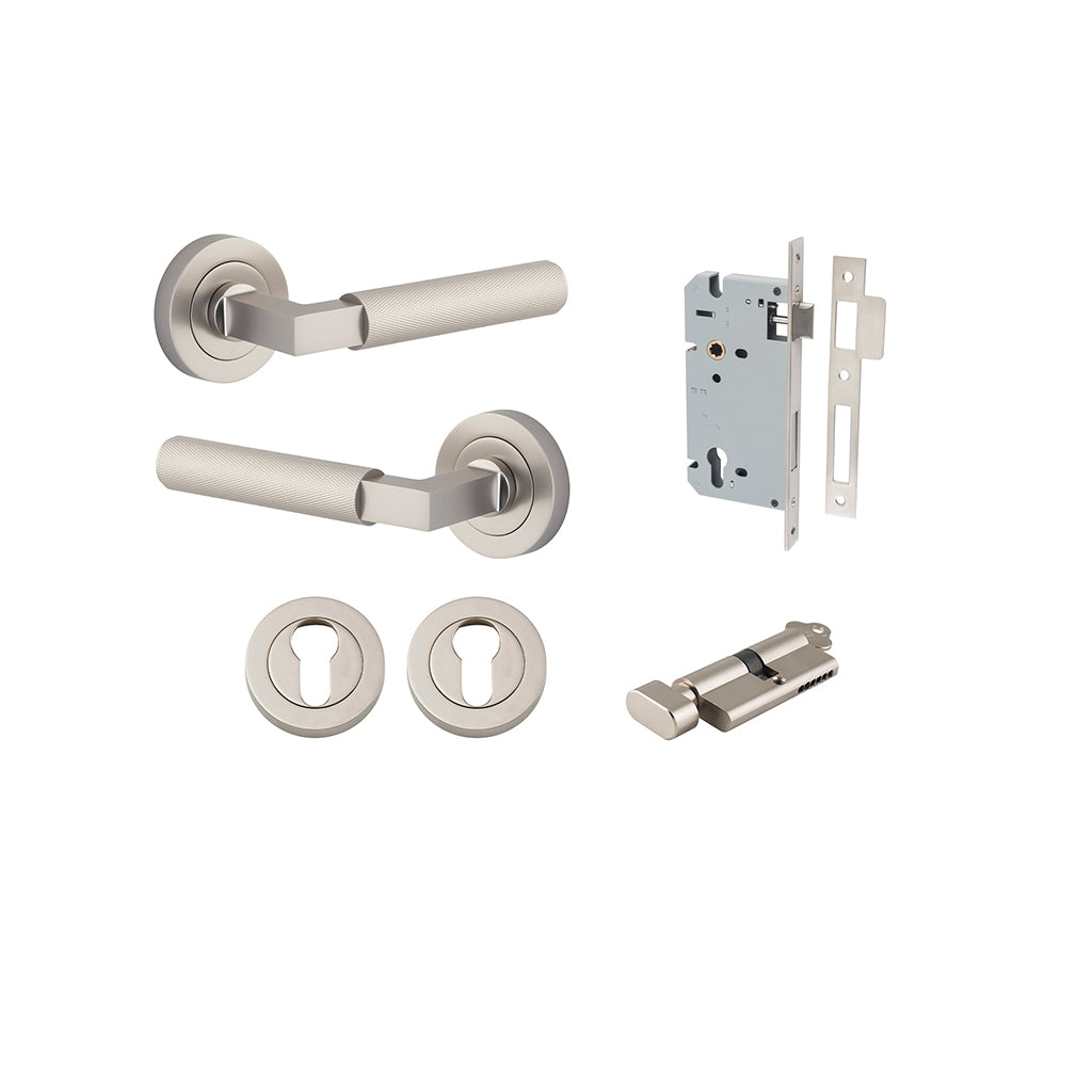 Brunswick Lever - Round Rose Satin Nickel / Entrance / Entrance Kit (Key-Thumb)
