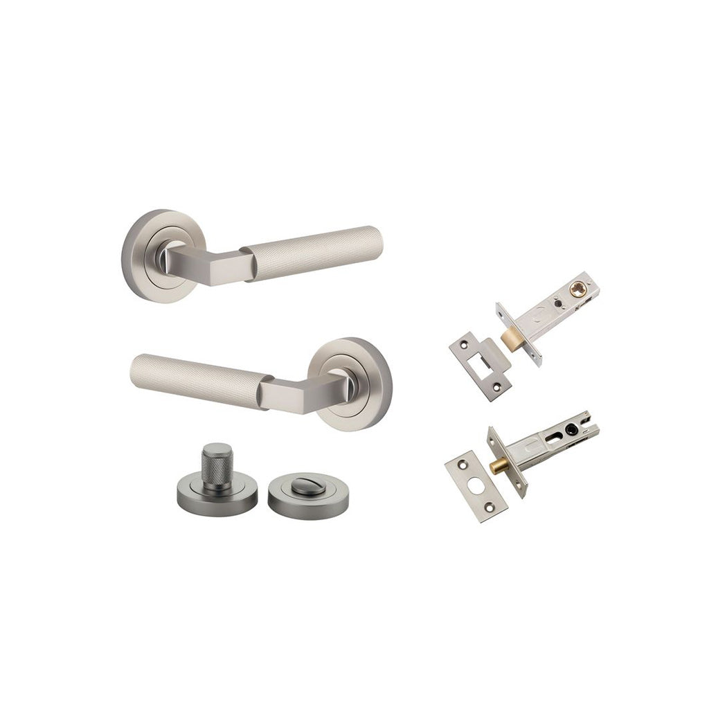 Brunswick Lever - Round Rose Satin Nickel / Privacy / Separate Privacy Kit