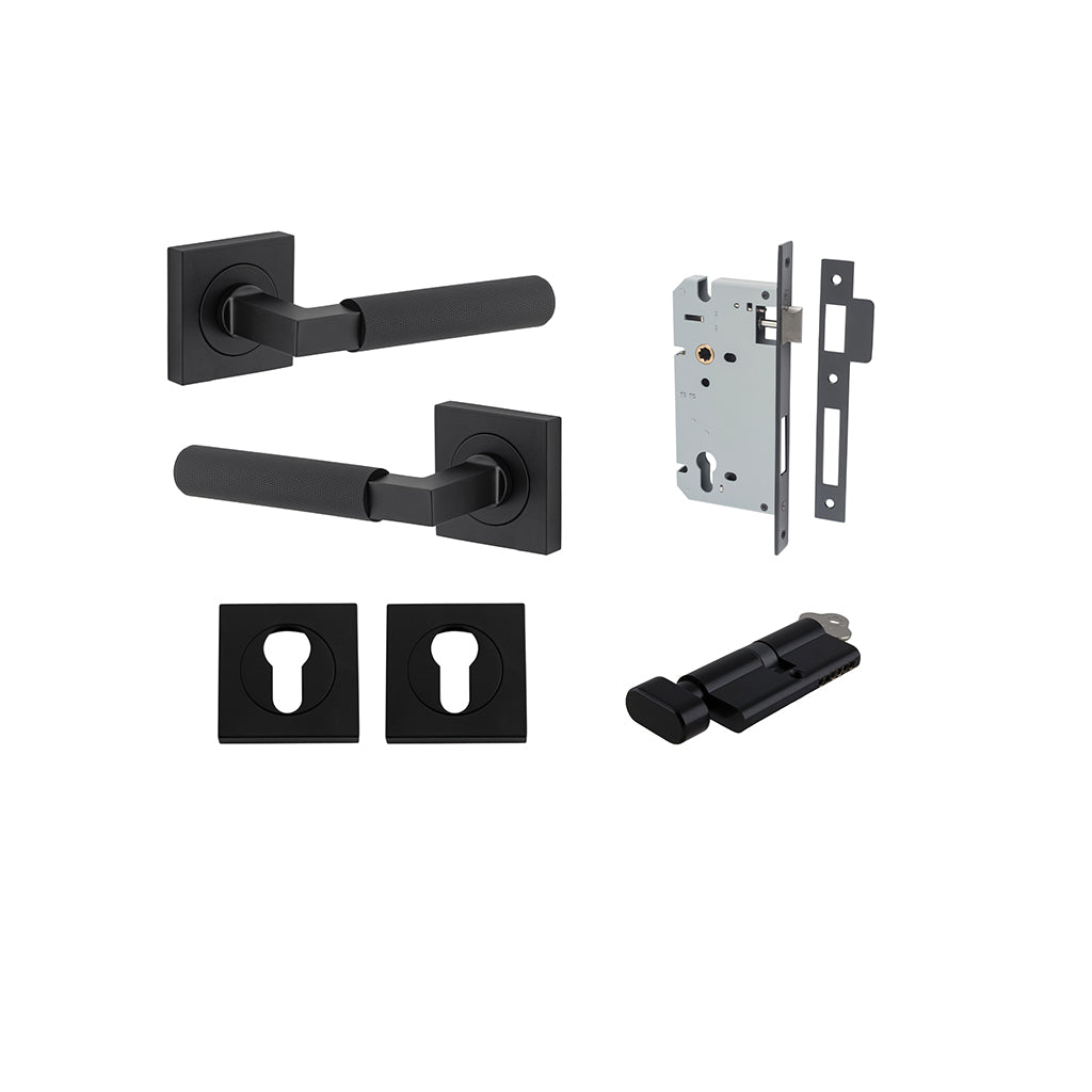 Brunswick Lever - Square Rose Matt Black / Entrance / Entrance Kit (Key-Thumb)