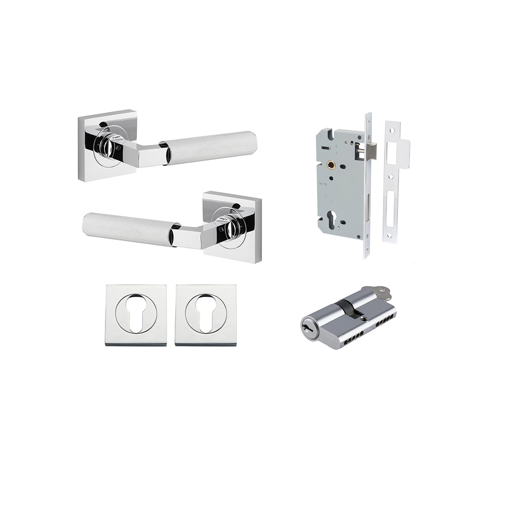 Brunswick Lever - Square Rose Polished Chrome / Entrance / Entrance Kit Dual Function (Key-Key)