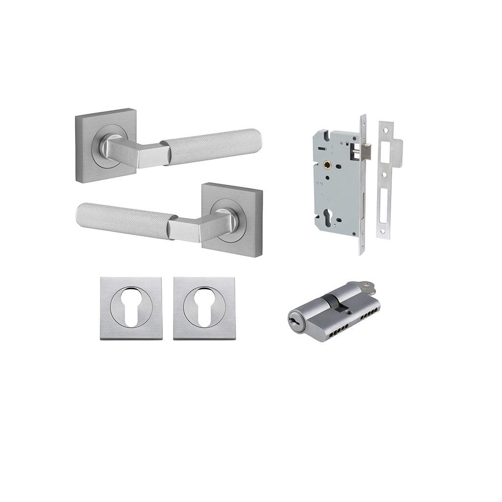 Brunswick Lever - Square Rose Brushed Chrome / Entrance / Entrance Kit Dual Function (Key-Key)
