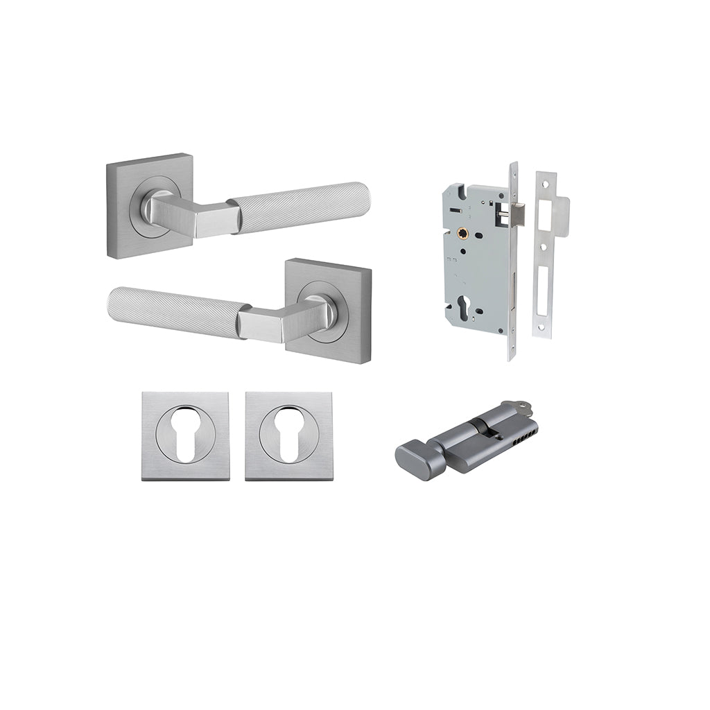 Brunswick Lever - Square Rose Brushed Chrome / Entrance / Entrance Kit (Key-Thumb)