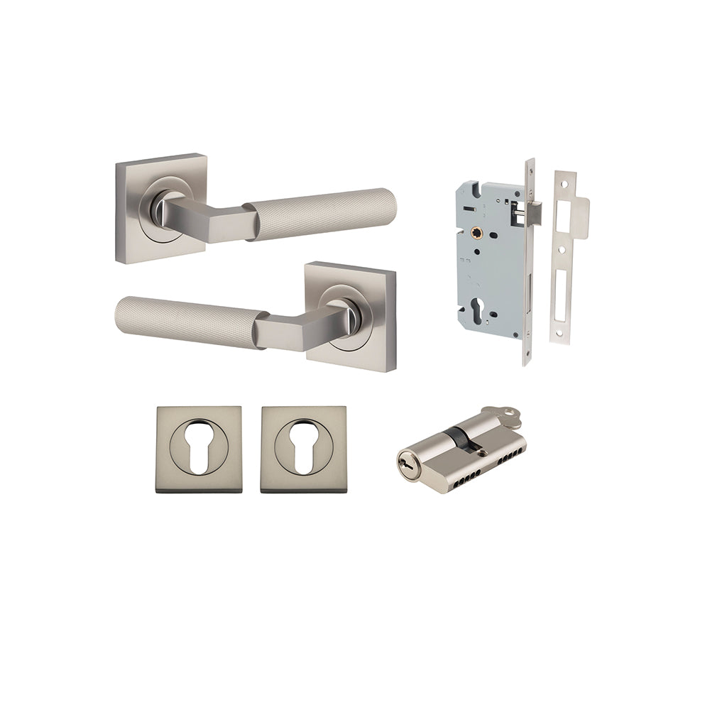 Brunswick Lever - Square Rose Satin Nickel / Entrance / Entrance Kit Dual Function (Key-Key)