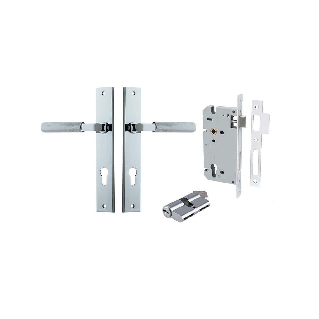Brunswick Lever - Rectangular Backplate Polished Chrome / Entrance / Entrance Kit Dual Function (Key-Key)