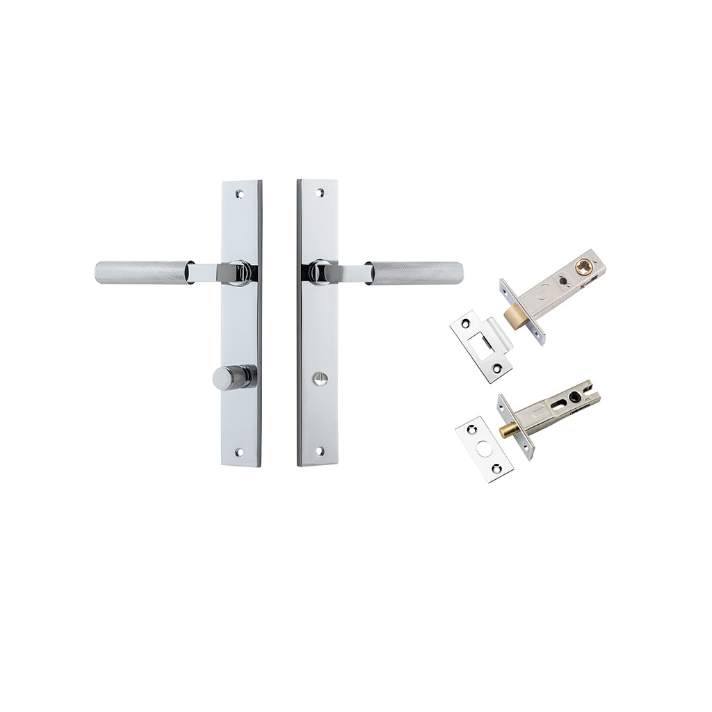 Brunswick Lever - Rectangular Backplate Polished Chrome / Privacy / Separate Privacy Kit