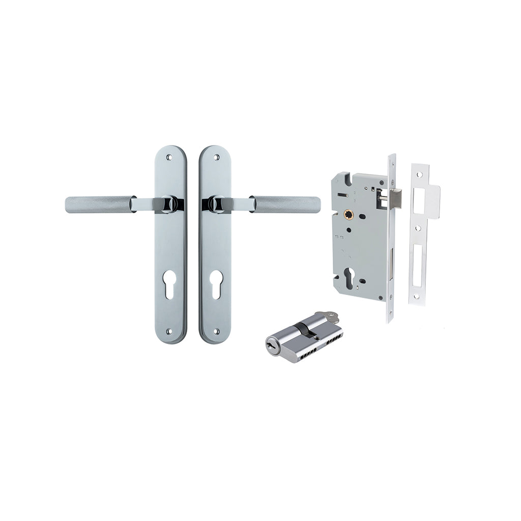 Brunswick Lever - Oval Backplate Polished Chrome / Entrance / Entrance Kit Dual Function (Key-Key)