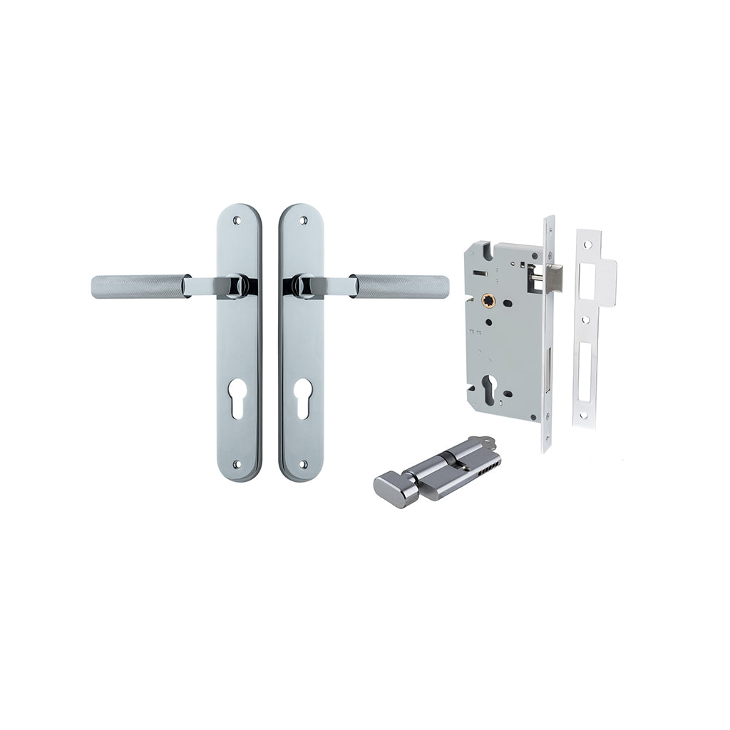 Brunswick Lever - Oval Backplate Polished Chrome / Entrance / Entrance Kit (Key-Thumb)