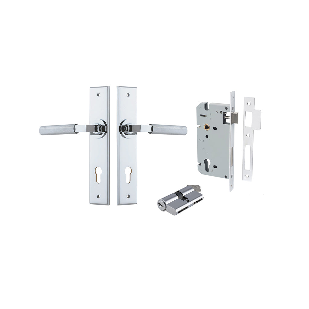 Brunswick Lever - Chamfered Backplate Polished Chrome / Entrance / Entrance Kit Dual Function (Key-Key)