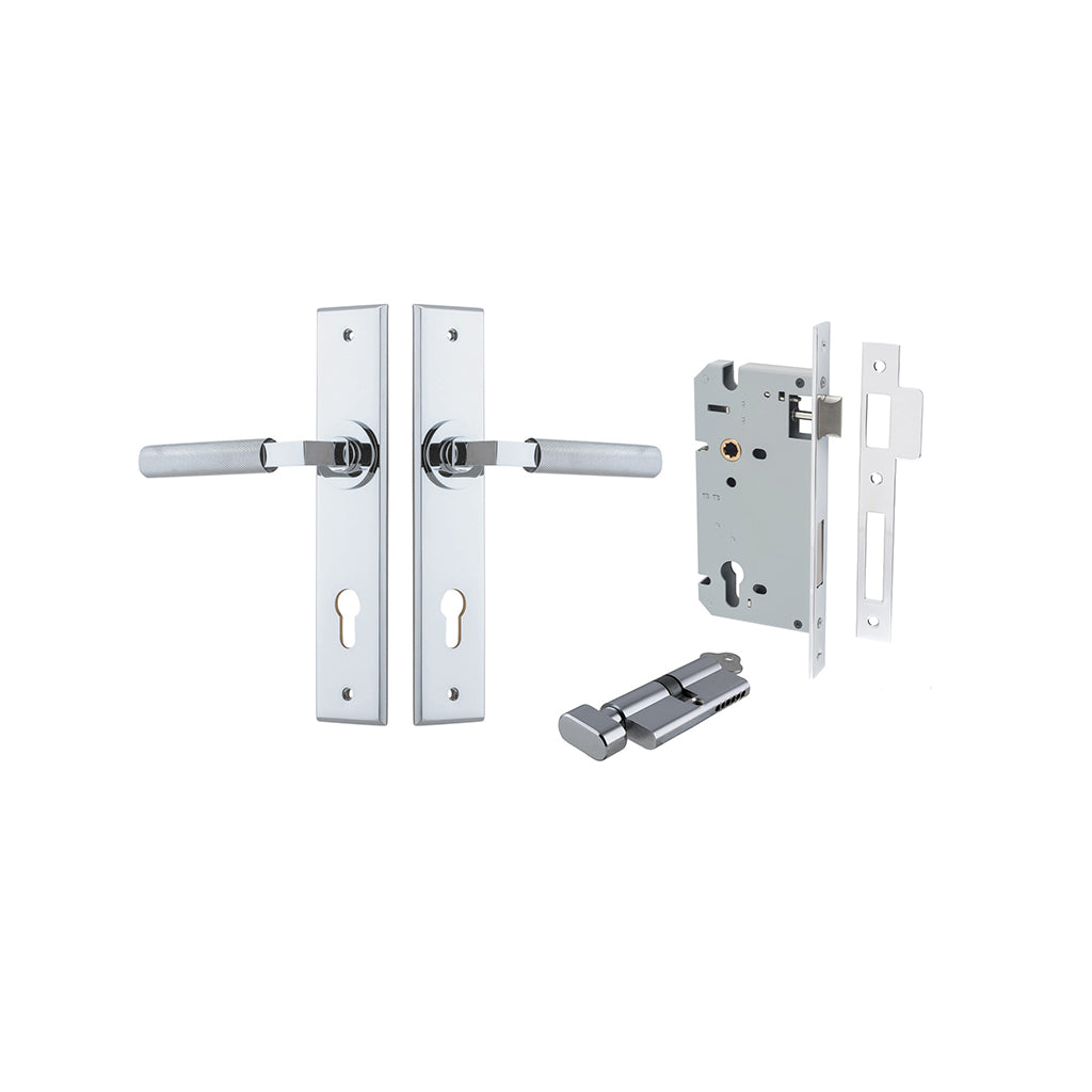 Brunswick Lever - Chamfered Backplate Polished Chrome / Entrance / Entrance Kit (Key-Thumb)