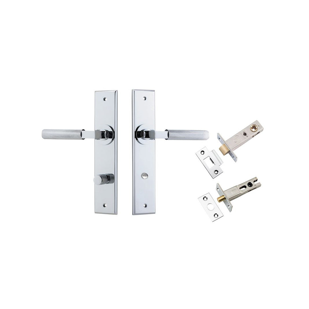Brunswick Lever - Chamfered Backplate Polished Chrome / Privacy / Separate Privacy Kit