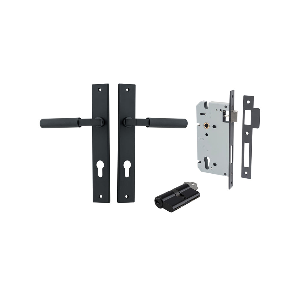 Brunswick Lever - Rectangular Backplate Matt Black / Entrance / Entrance Kit Dual Function (Key-Key)