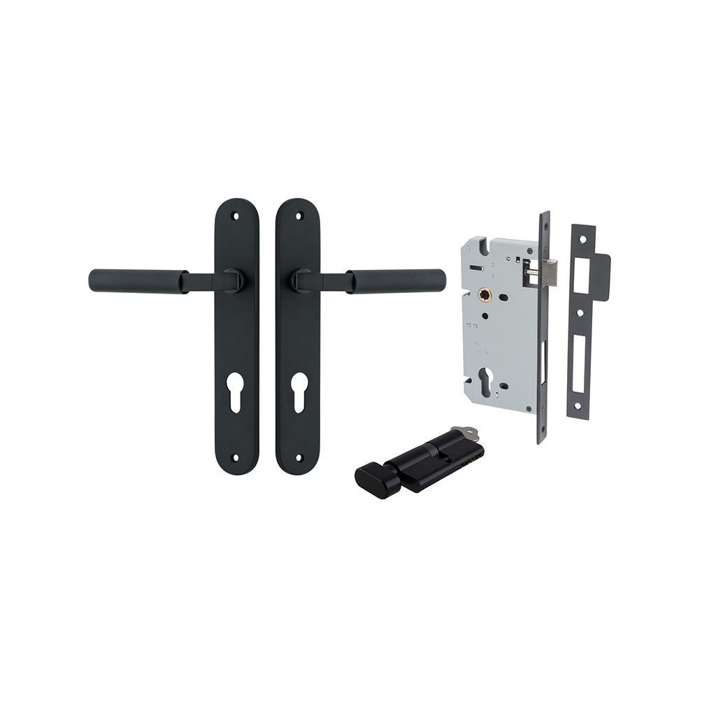 Brunswick Lever - Oval Backplate Matt Black / Entrance / Entrance Kit (Key-Thumb)
