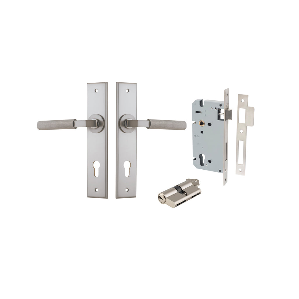 Brunswick Lever - Chamfered Backplate Satin Nickel / Entrance / Entrance Kit Dual Function (Key-Key)