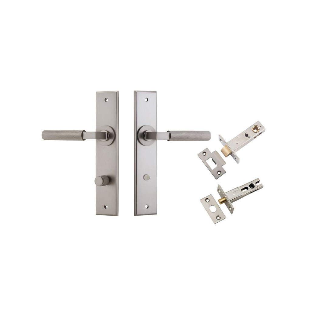 Brunswick Lever - Chamfered Backplate Satin Nickel / Privacy / Separate Privacy Kit