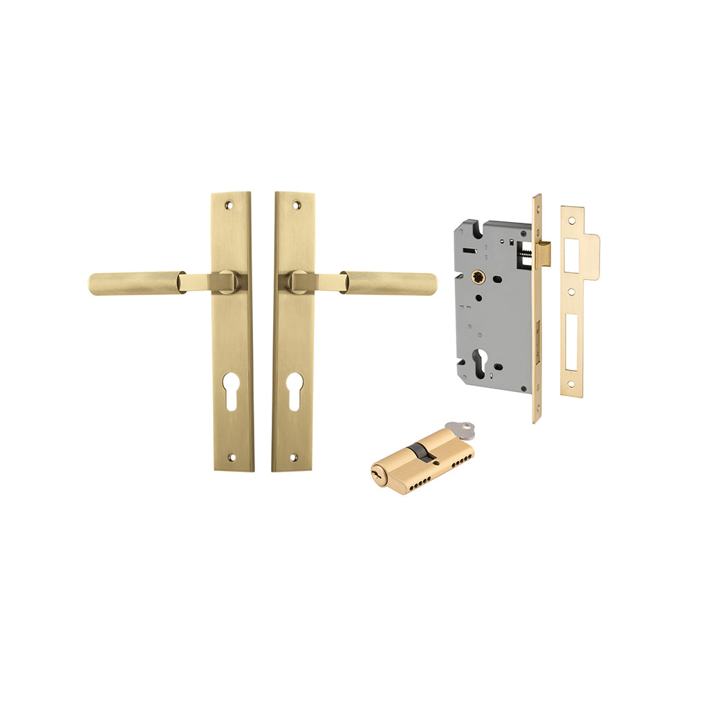 Brunswick Lever - Rectangular Backplate Brushed Gold PVD / Entrance / Entrance Kit Dual Function (Key-Key)